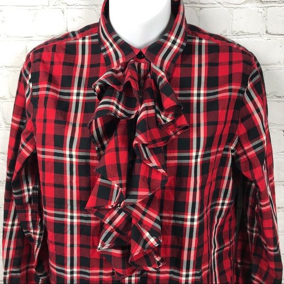 Lauren RL Plaid Holiday Button Down Ruffle Shirt - Picture 2 of 4